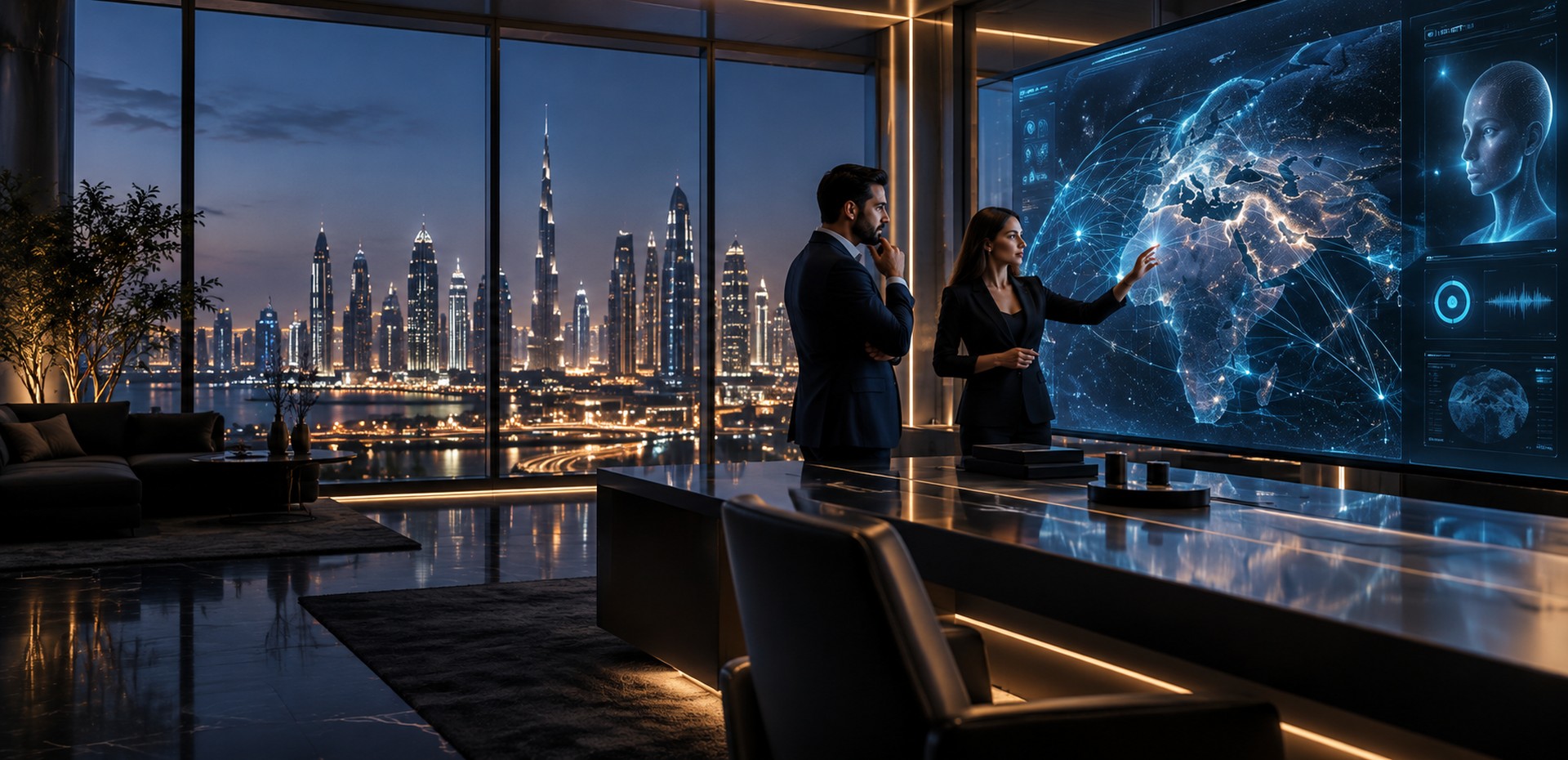 Enterprise AI knowledge interface in a contemporary innovation room
